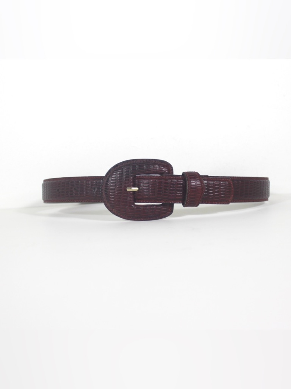 Vintage Embossed Leather Belt Oxblood Red Leather Buckle